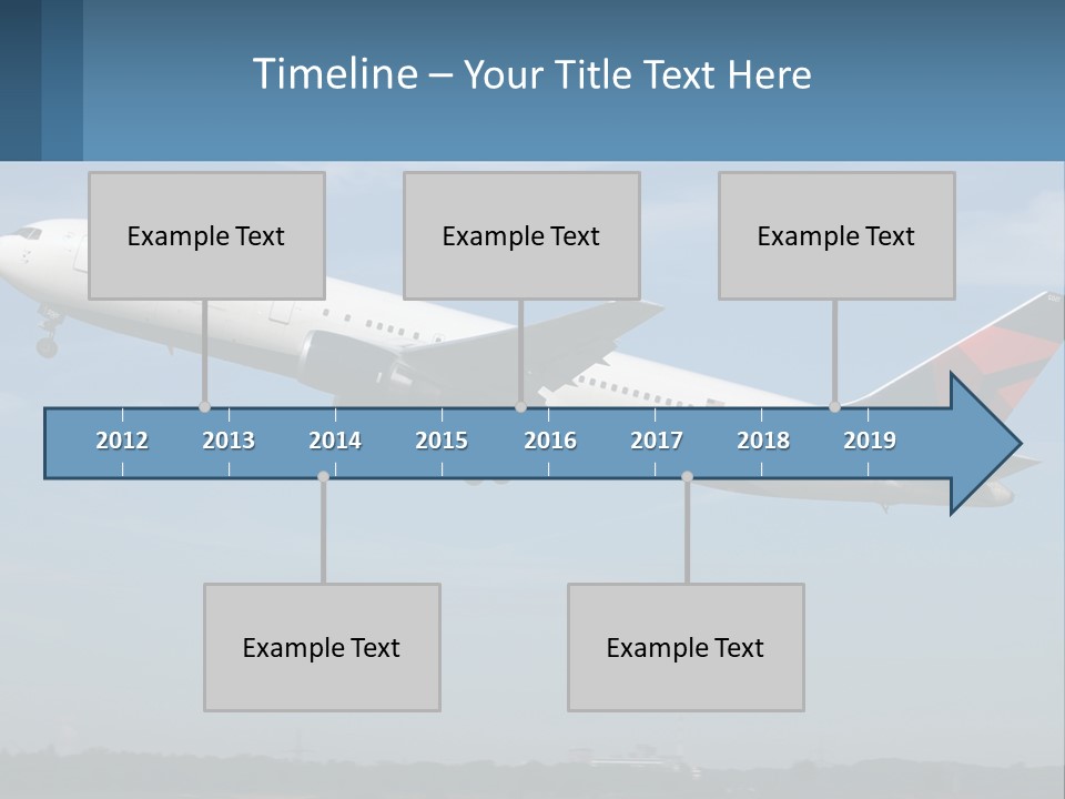 A Large Commercial Airplane Flying In The Sky PowerPoint Template