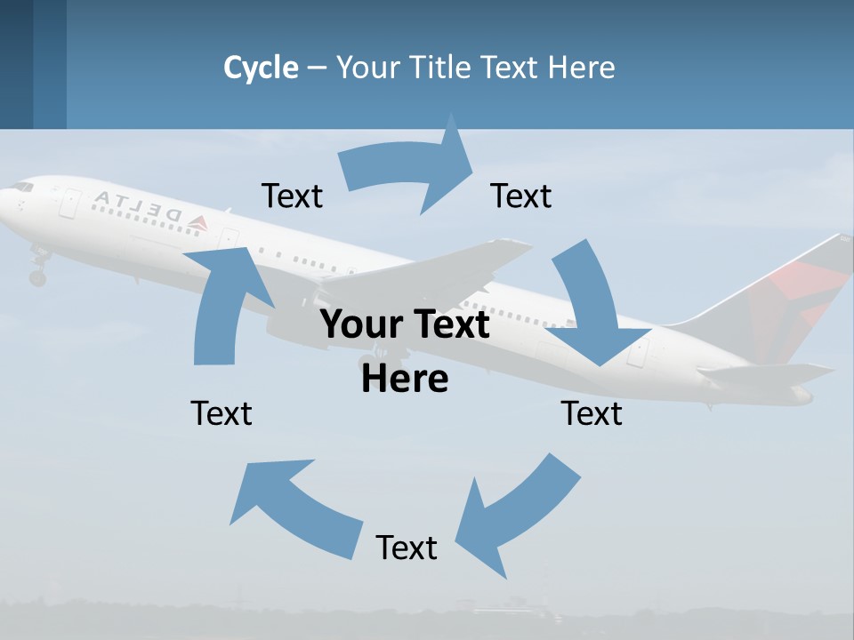 A Large Commercial Airplane Flying In The Sky PowerPoint Template