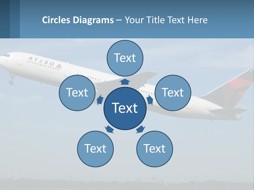 A Large Commercial Airplane Flying In The Sky PowerPoint Template