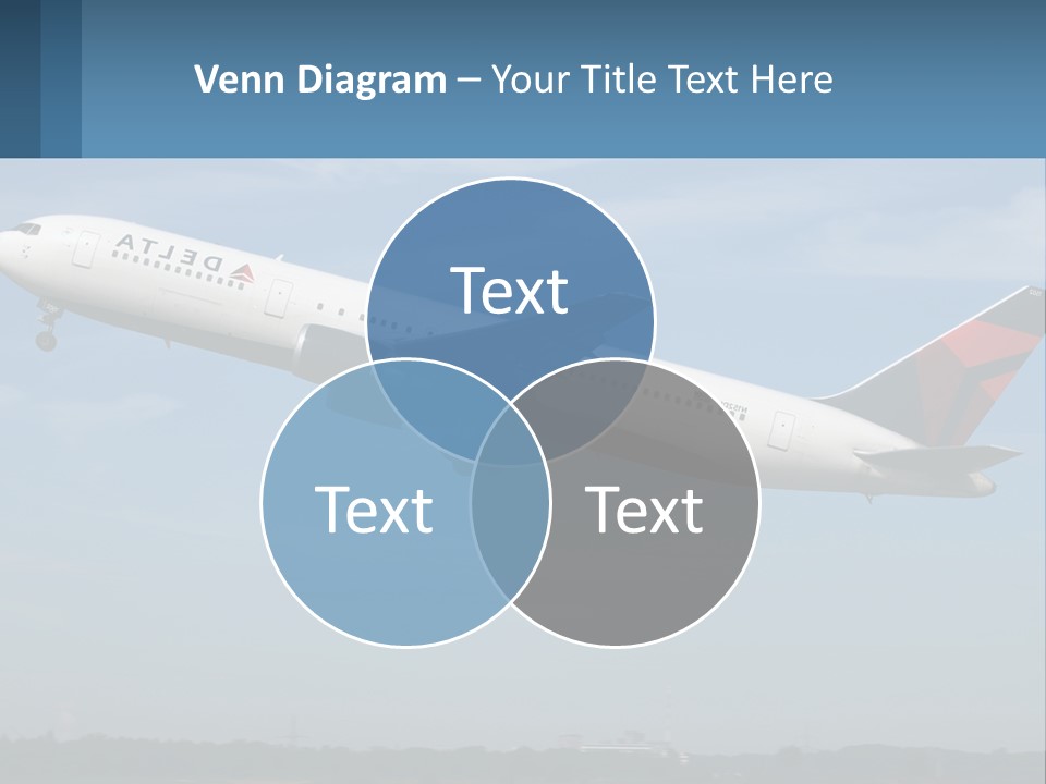 A Large Commercial Airplane Flying In The Sky PowerPoint Template