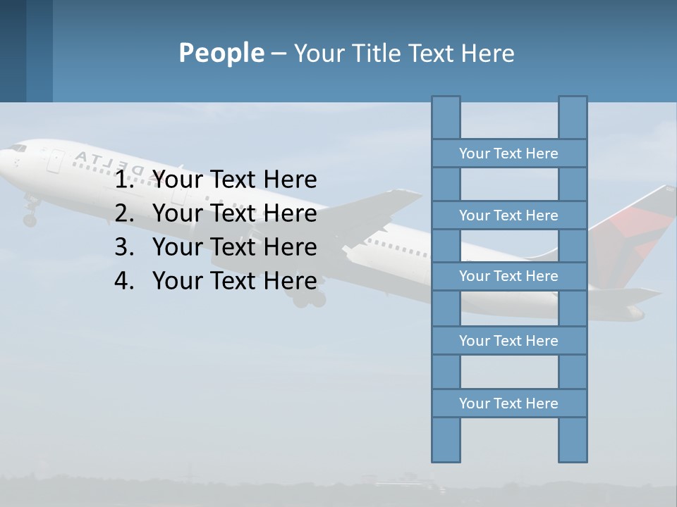 A Large Commercial Airplane Flying In The Sky PowerPoint Template