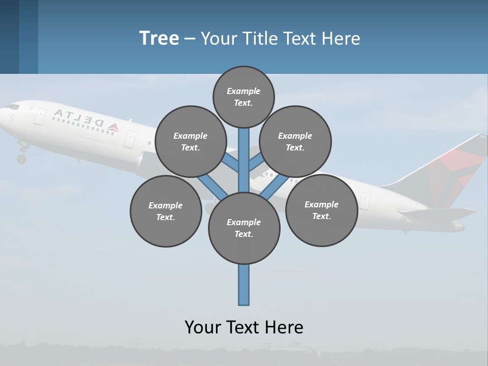 A Large Commercial Airplane Flying In The Sky PowerPoint Template