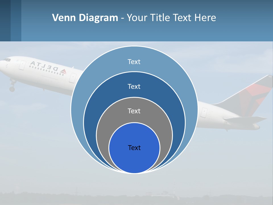 A Large Commercial Airplane Flying In The Sky PowerPoint Template