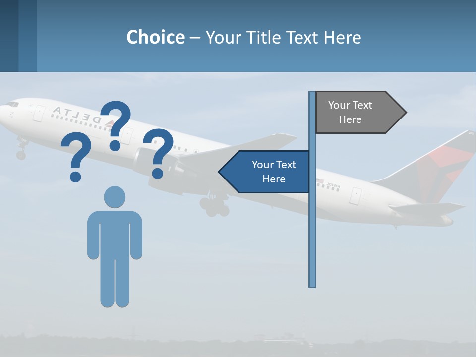 A Large Commercial Airplane Flying In The Sky PowerPoint Template