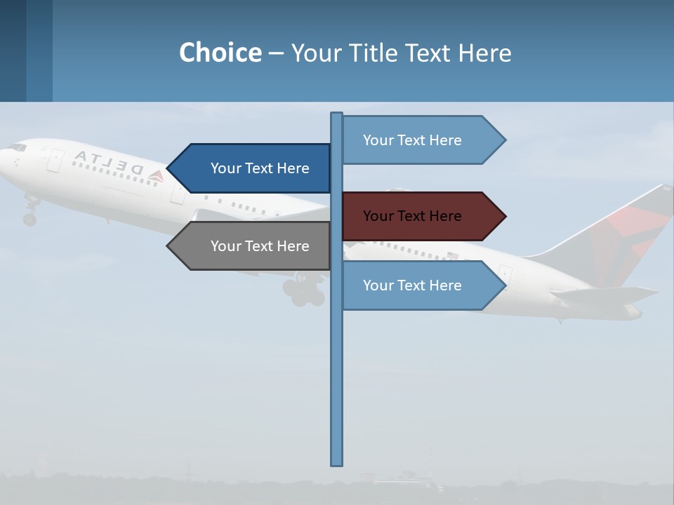 A Large Commercial Airplane Flying In The Sky PowerPoint Template
