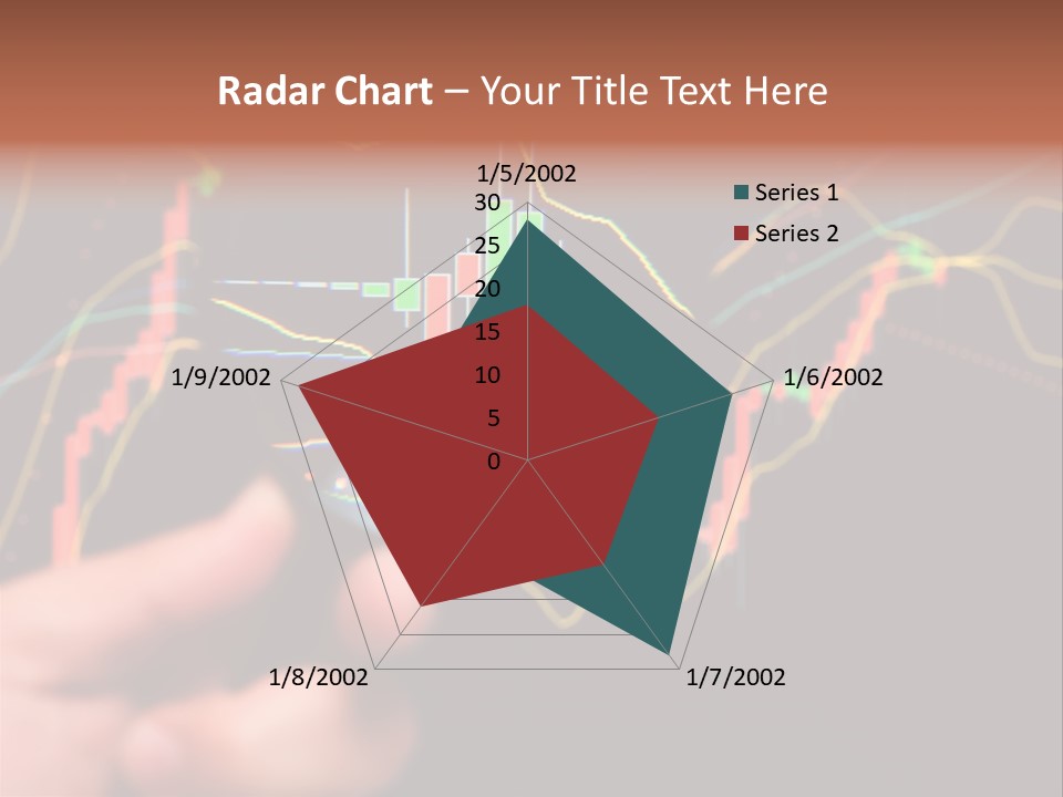 A Hand Holding A Magnifying Glass Over A Stock Chart PowerPoint Template