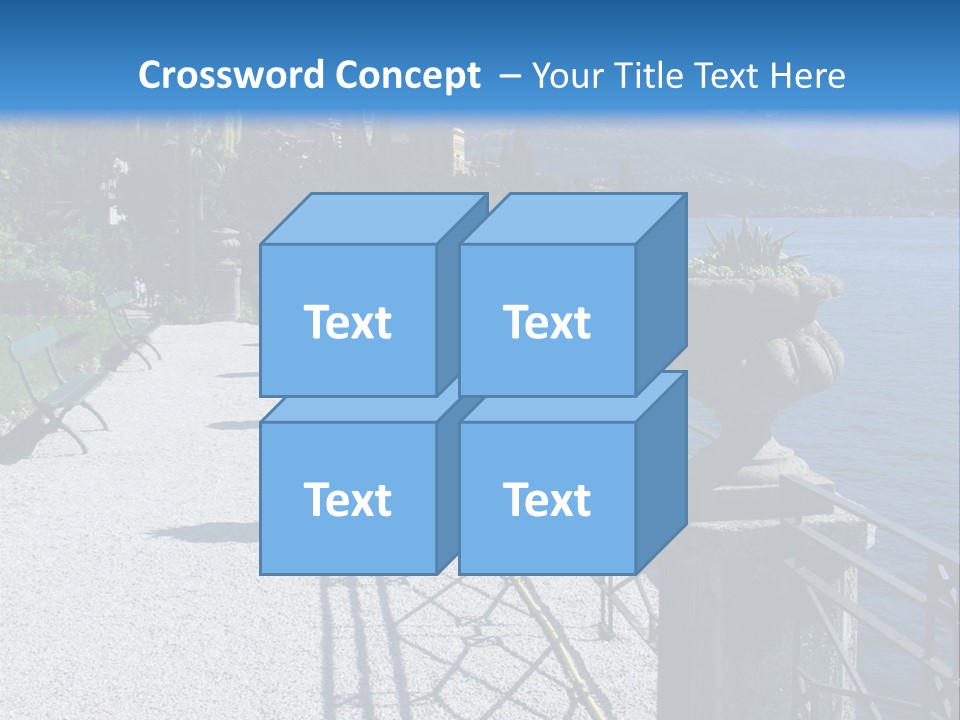 A Stone Walkway Next To A Body Of Water With Mountains In The Background PowerPoint Template