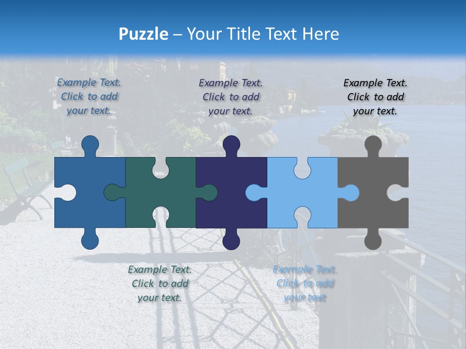 A Stone Walkway Next To A Body Of Water With Mountains In The Background PowerPoint Template