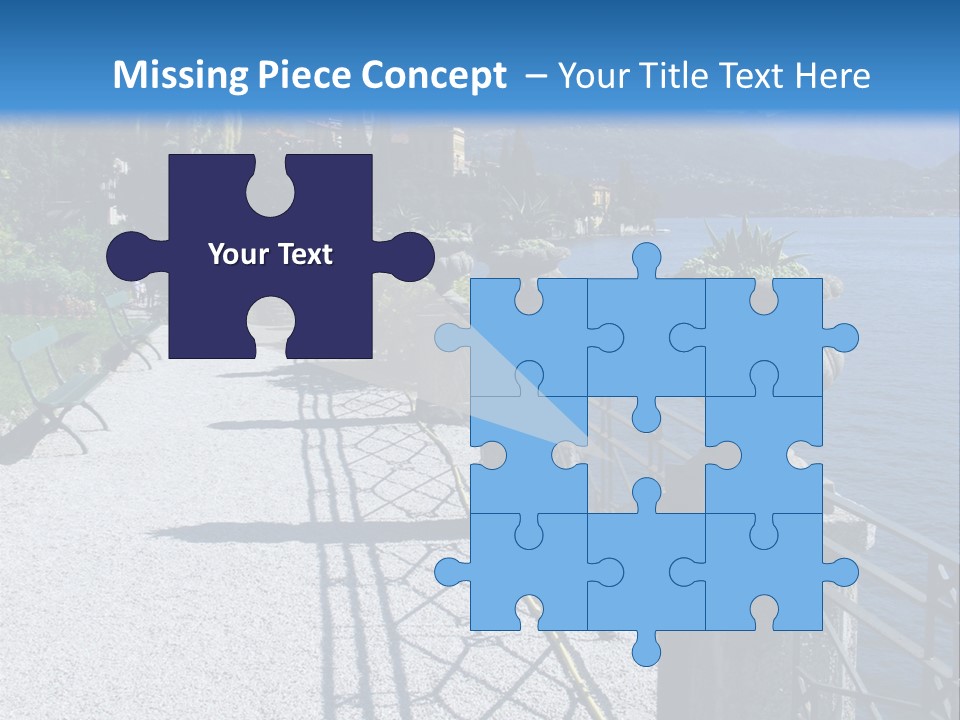 A Stone Walkway Next To A Body Of Water With Mountains In The Background PowerPoint Template