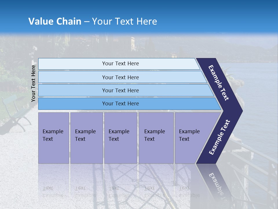 A Stone Walkway Next To A Body Of Water With Mountains In The Background PowerPoint Template