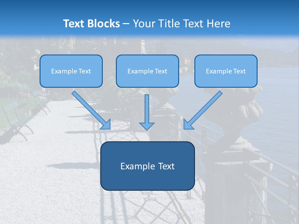 A Stone Walkway Next To A Body Of Water With Mountains In The Background PowerPoint Template