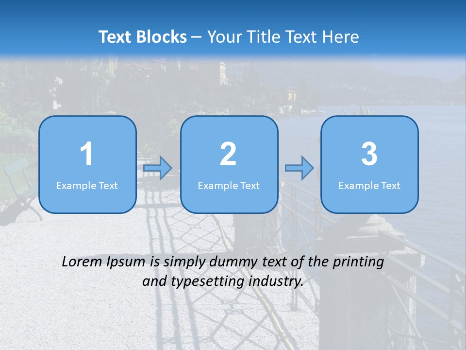 A Stone Walkway Next To A Body Of Water With Mountains In The Background PowerPoint Template