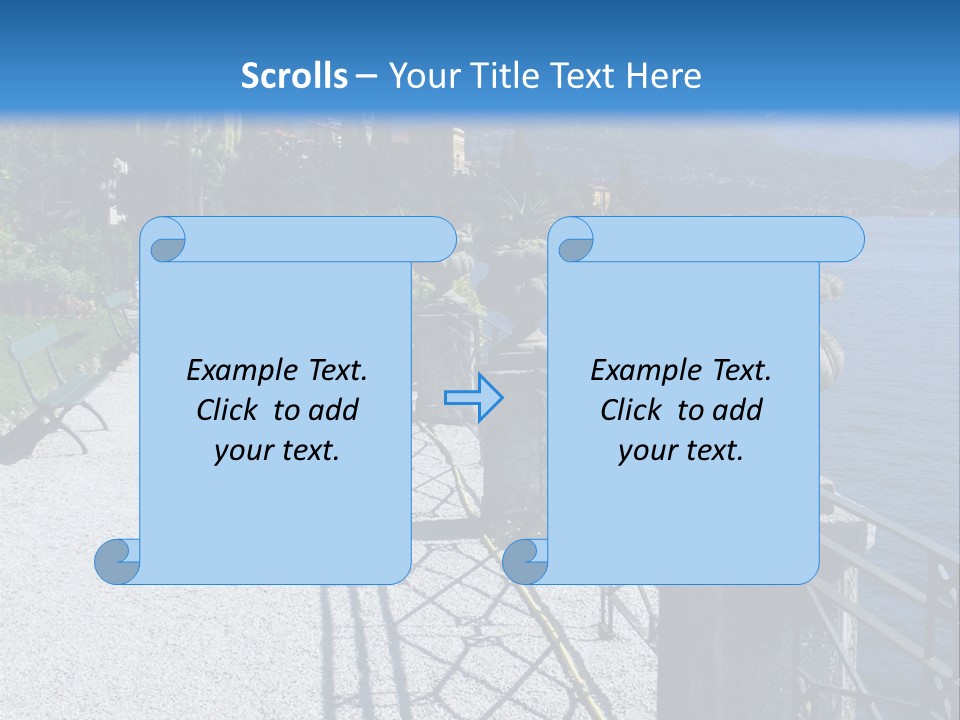 A Stone Walkway Next To A Body Of Water With Mountains In The Background PowerPoint Template