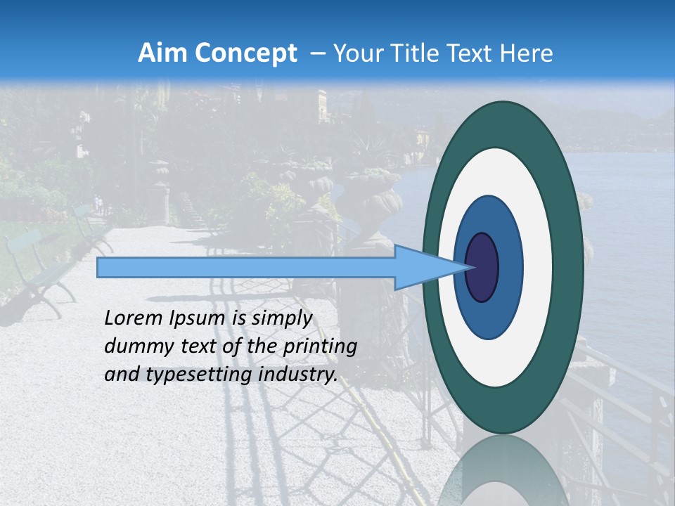 A Stone Walkway Next To A Body Of Water With Mountains In The Background PowerPoint Template