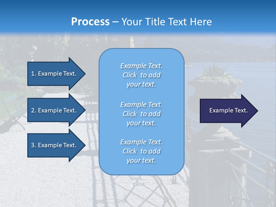 A Stone Walkway Next To A Body Of Water With Mountains In The Background PowerPoint Template