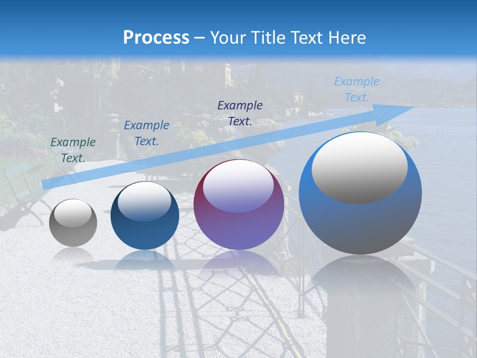 A Stone Walkway Next To A Body Of Water With Mountains In The Background PowerPoint Template