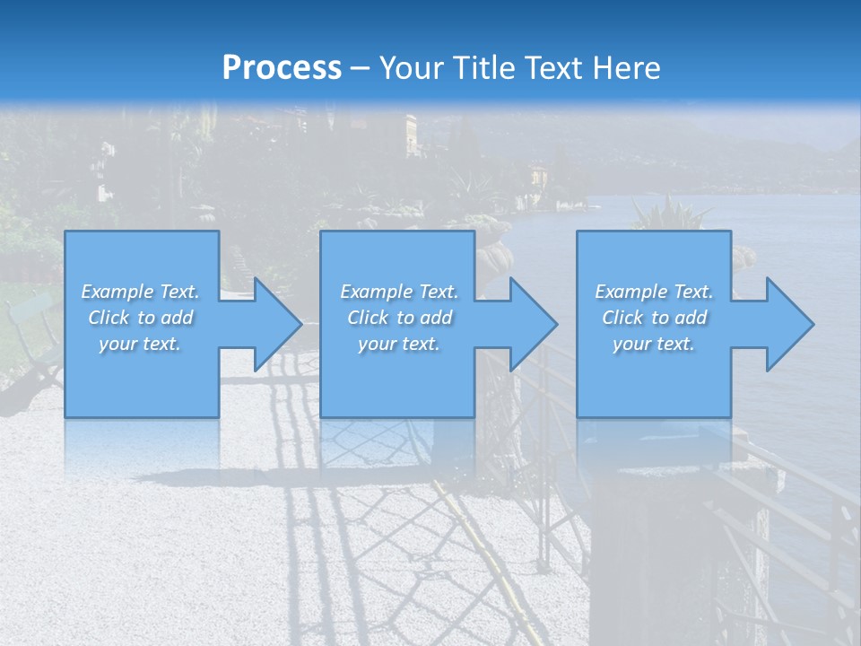 A Stone Walkway Next To A Body Of Water With Mountains In The Background PowerPoint Template