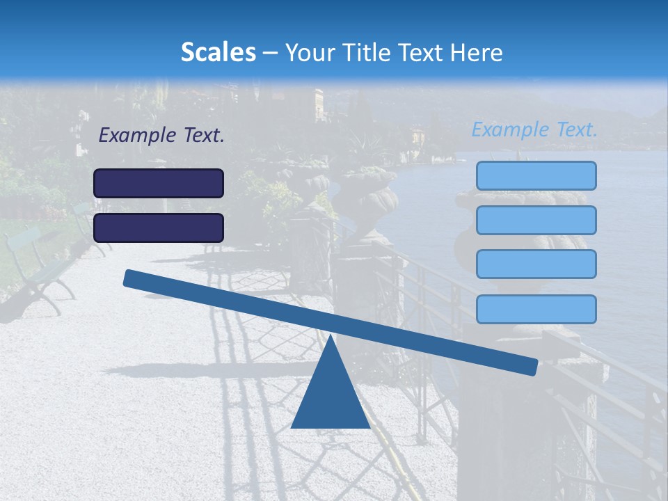 A Stone Walkway Next To A Body Of Water With Mountains In The Background PowerPoint Template