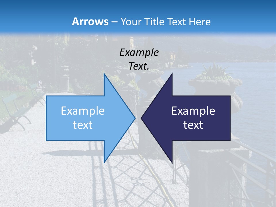 A Stone Walkway Next To A Body Of Water With Mountains In The Background PowerPoint Template