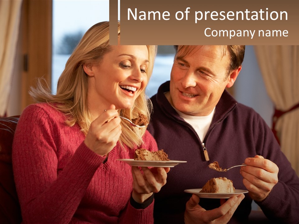 A Man And A Woman Eating Food From A Plate PowerPoint Template