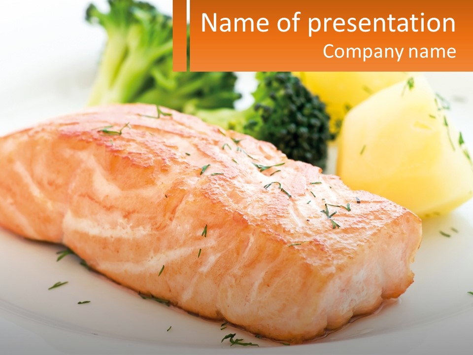 A White Plate Topped With Salmon And Broccoli PowerPoint Template