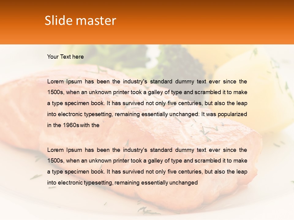 A White Plate Topped With Salmon And Broccoli PowerPoint Template