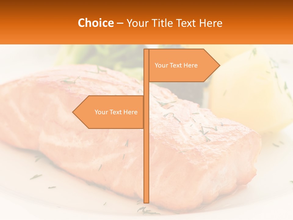 A White Plate Topped With Salmon And Broccoli PowerPoint Template