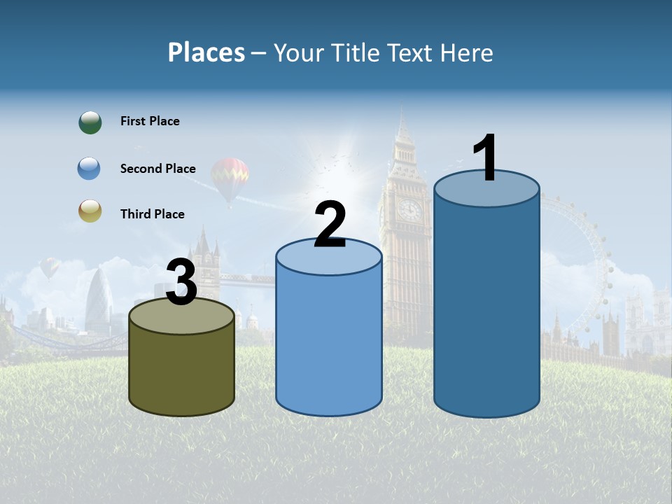 A Picture Of A City With A Hot Air Balloon In The Sky PowerPoint Template