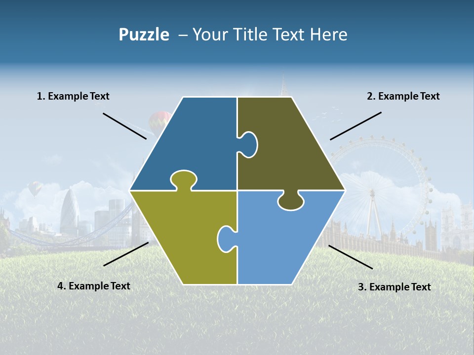 A Picture Of A City With A Hot Air Balloon In The Sky PowerPoint Template