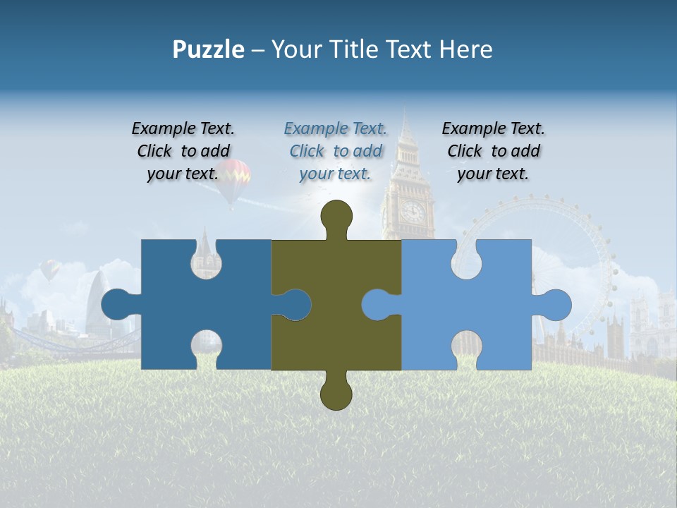 A Picture Of A City With A Hot Air Balloon In The Sky PowerPoint Template