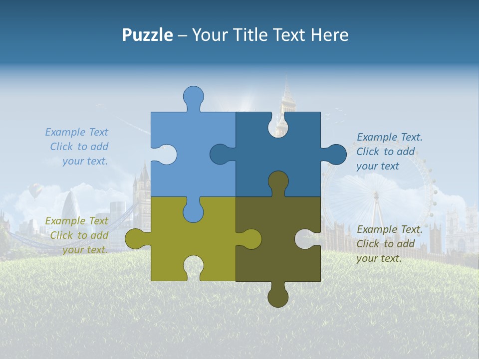 A Picture Of A City With A Hot Air Balloon In The Sky PowerPoint Template