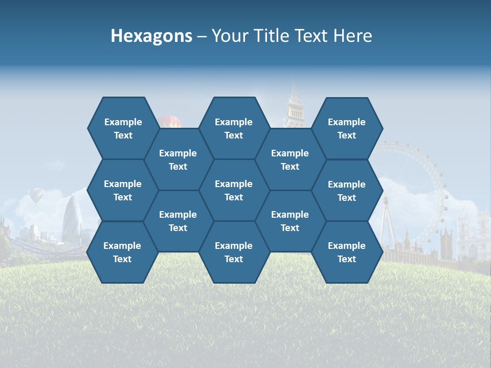 A Picture Of A City With A Hot Air Balloon In The Sky PowerPoint Template