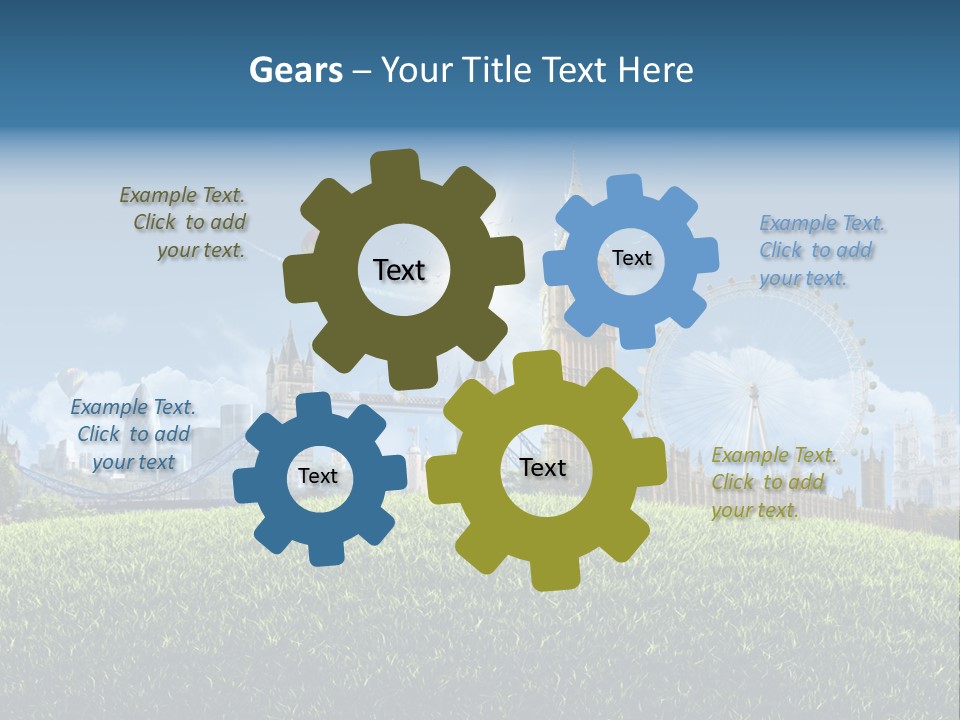 A Picture Of A City With A Hot Air Balloon In The Sky PowerPoint Template