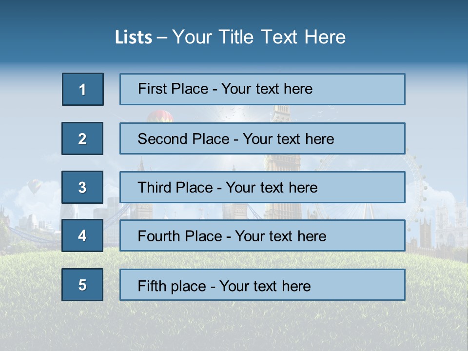 A Picture Of A City With A Hot Air Balloon In The Sky PowerPoint Template