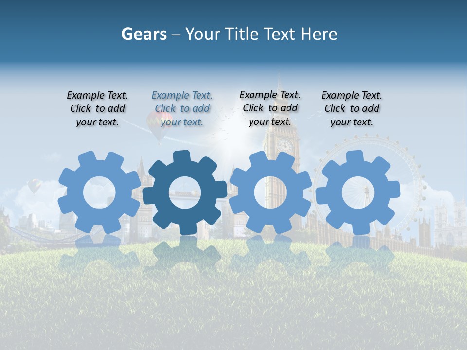 A Picture Of A City With A Hot Air Balloon In The Sky PowerPoint Template