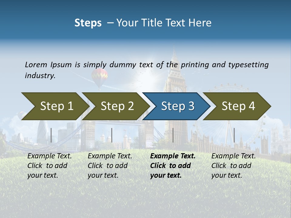 A Picture Of A City With A Hot Air Balloon In The Sky PowerPoint Template