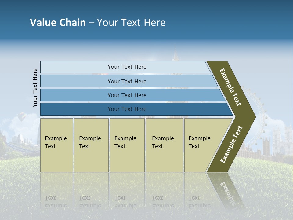 A Picture Of A City With A Hot Air Balloon In The Sky PowerPoint Template