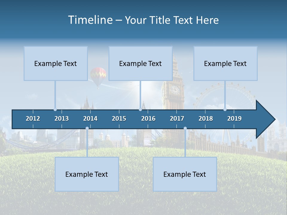 A Picture Of A City With A Hot Air Balloon In The Sky PowerPoint Template