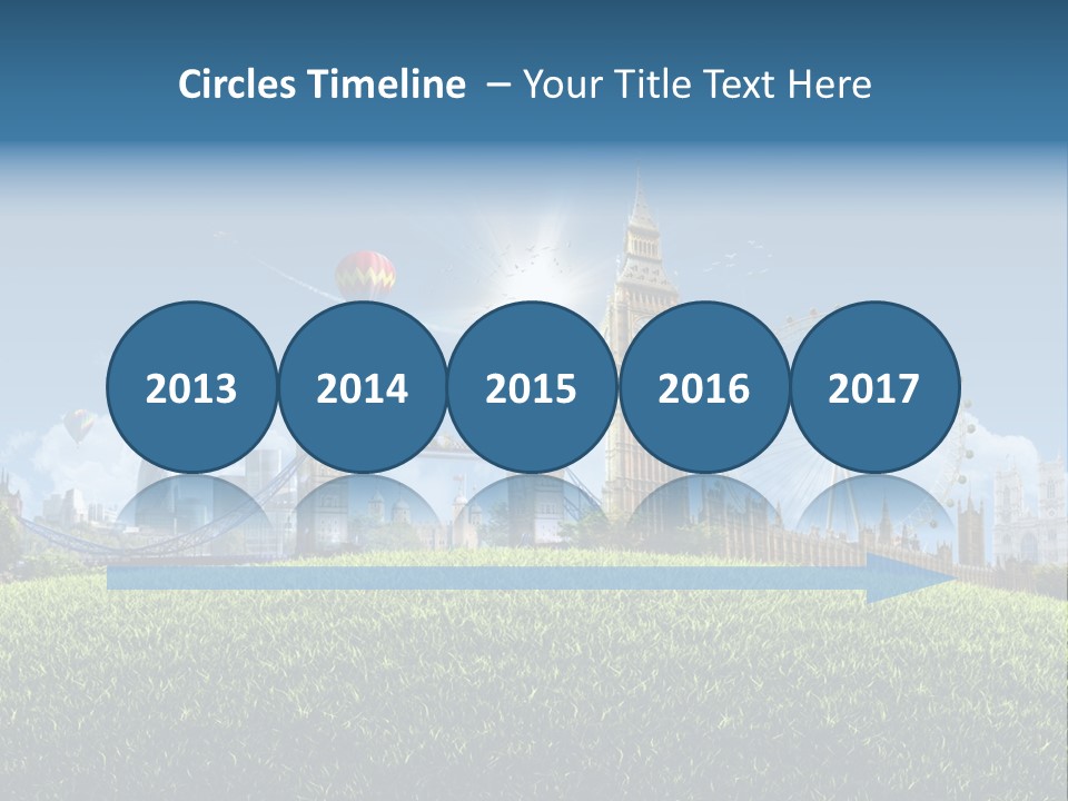 A Picture Of A City With A Hot Air Balloon In The Sky PowerPoint Template