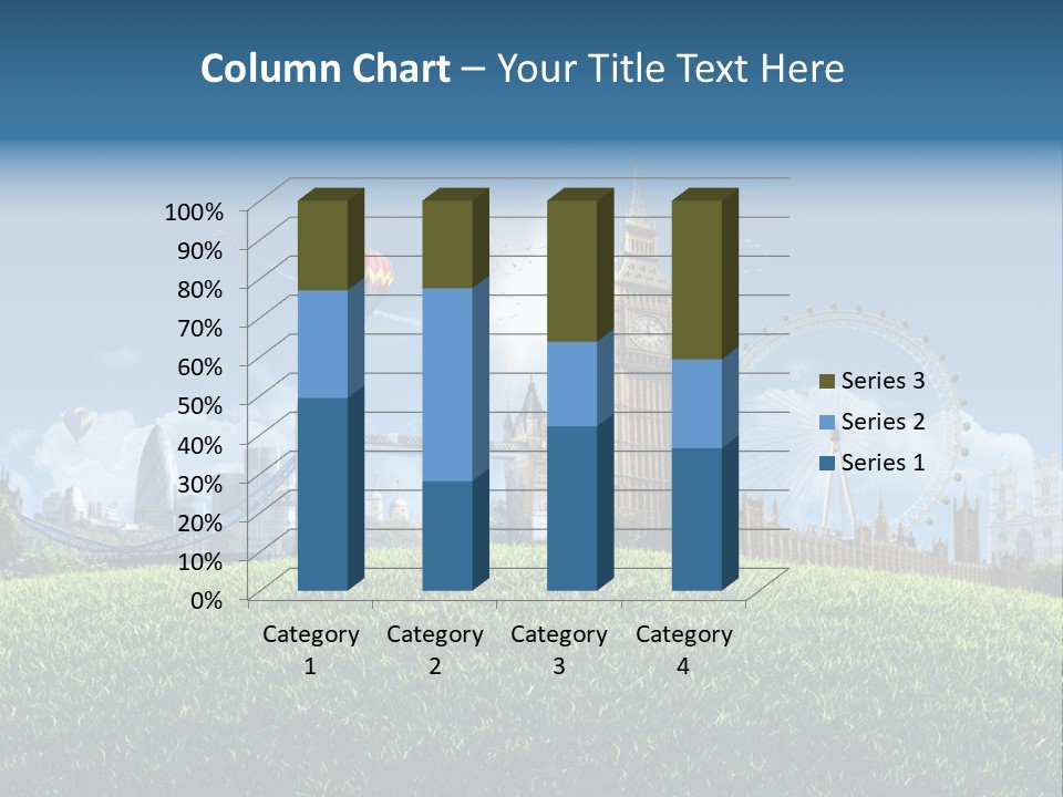 A Picture Of A City With A Hot Air Balloon In The Sky PowerPoint Template