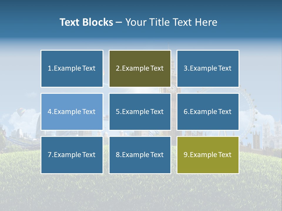 A Picture Of A City With A Hot Air Balloon In The Sky PowerPoint Template