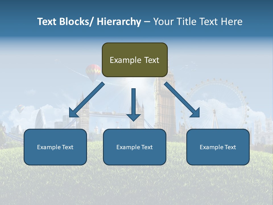 A Picture Of A City With A Hot Air Balloon In The Sky PowerPoint Template
