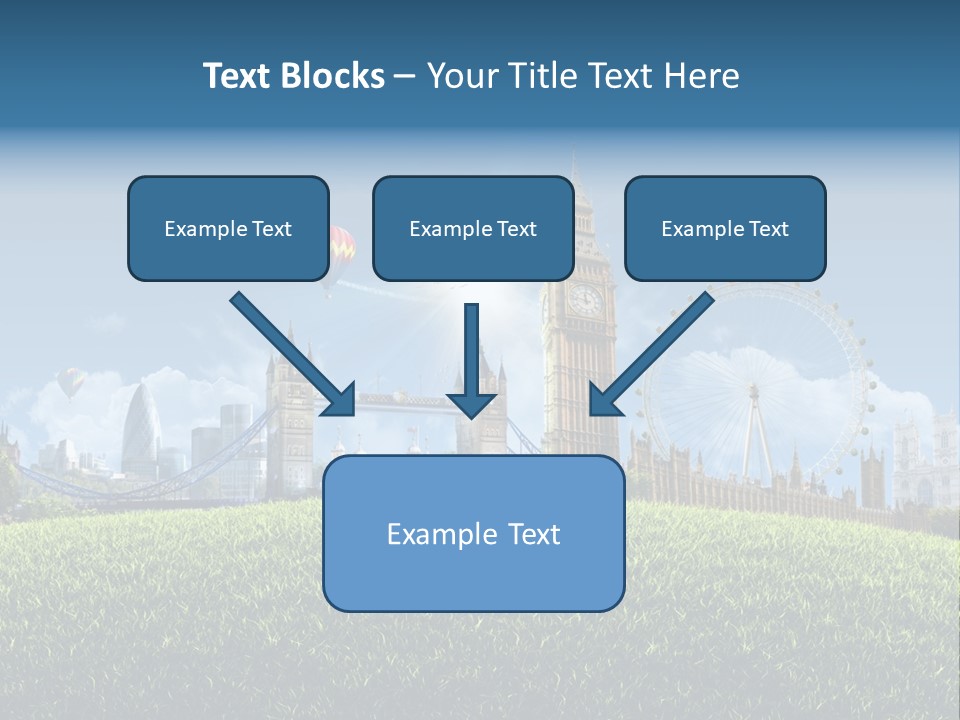 A Picture Of A City With A Hot Air Balloon In The Sky PowerPoint Template