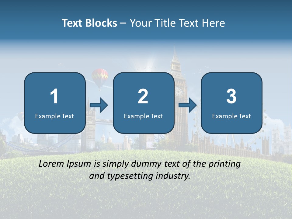 A Picture Of A City With A Hot Air Balloon In The Sky PowerPoint Template