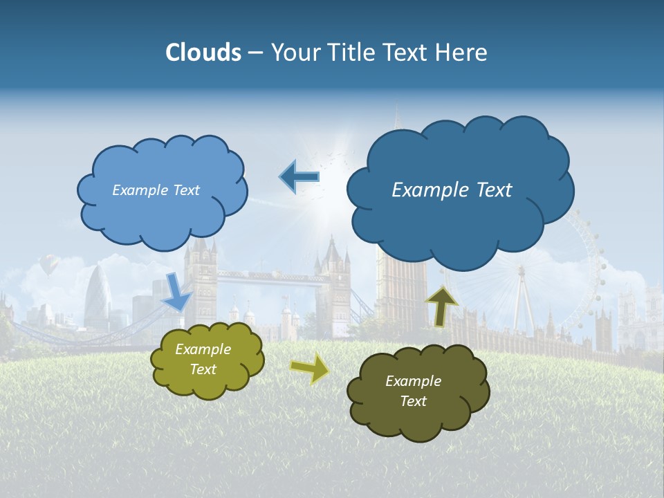 A Picture Of A City With A Hot Air Balloon In The Sky PowerPoint Template