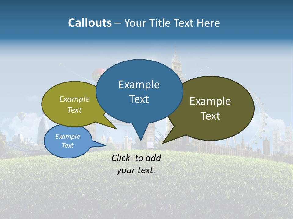 A Picture Of A City With A Hot Air Balloon In The Sky PowerPoint Template