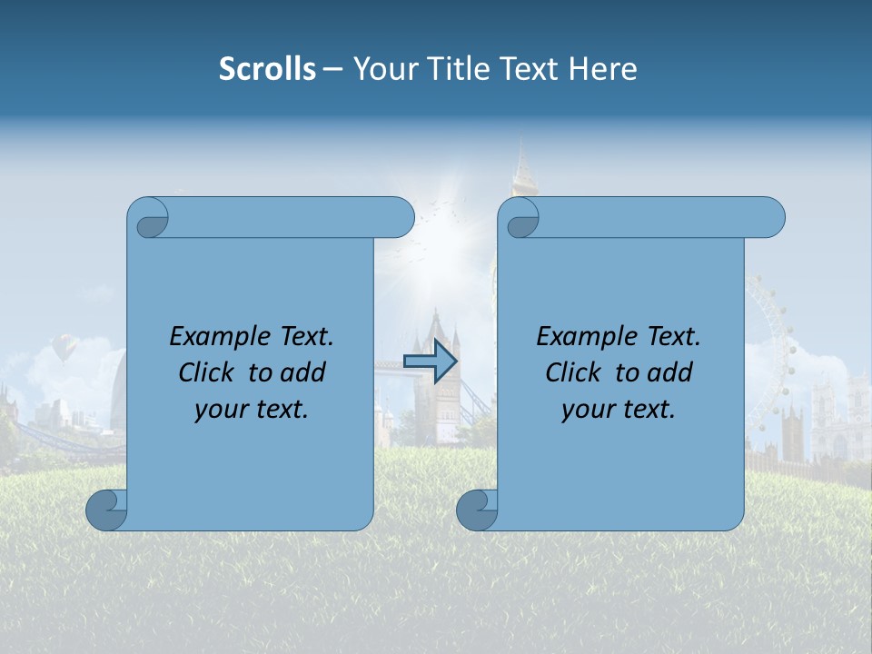 A Picture Of A City With A Hot Air Balloon In The Sky PowerPoint Template