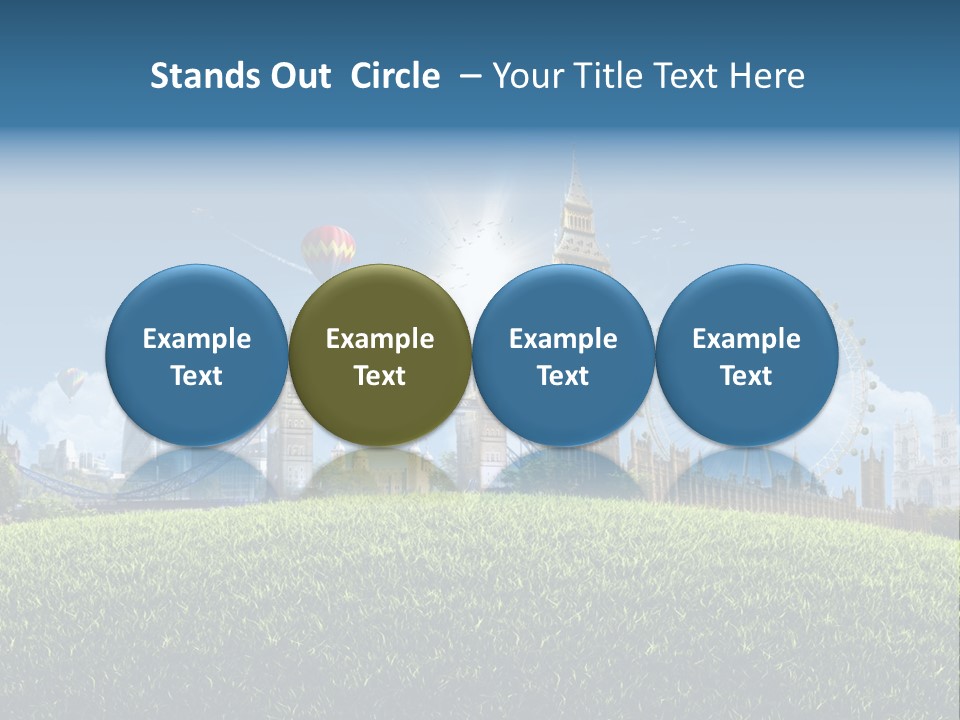 A Picture Of A City With A Hot Air Balloon In The Sky PowerPoint Template