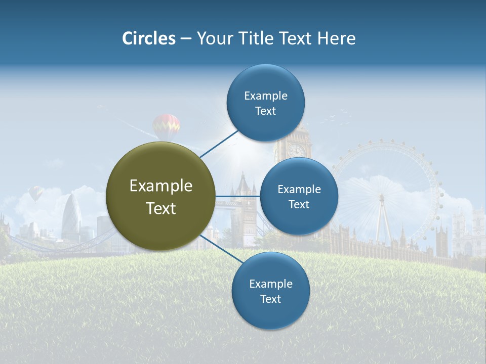 A Picture Of A City With A Hot Air Balloon In The Sky PowerPoint Template