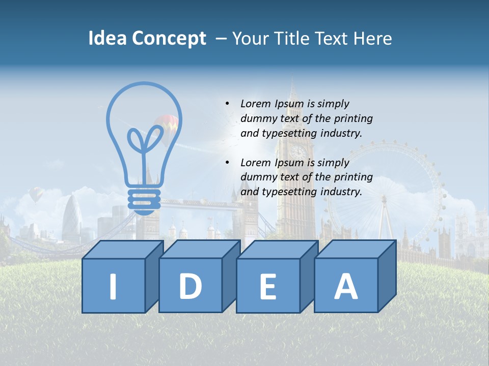 A Picture Of A City With A Hot Air Balloon In The Sky PowerPoint Template